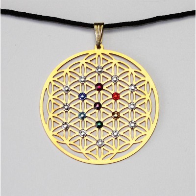 Fleur de vie - Pendentif Ø 39mm - Laiton/Swarovski-strass