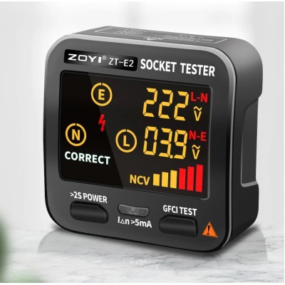 Testeur de prise de Terre (CH)+ Test RCD avec affichage Volts (L-N) et Volt (N-E)