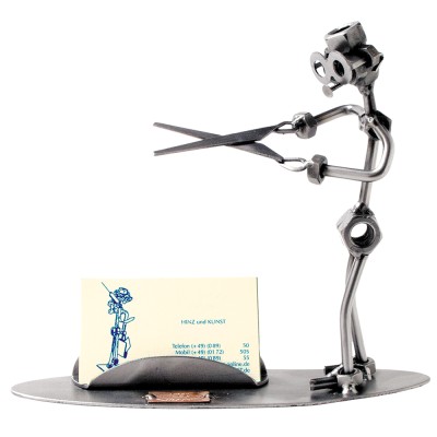 Figurine - Coiffeur et carte de visite