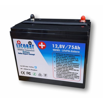 Batterie LITHIUM 12V, "LicoBat" 75Ah SmartBMS intégré