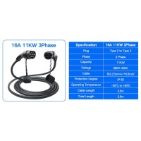 Câble EV pour Borne de charge Type 2 - 11Kw - 16A (3 mètres)