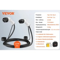 Câble EV pour Borne de charge Type 2 - 22Kw - 32A (5 mètres)