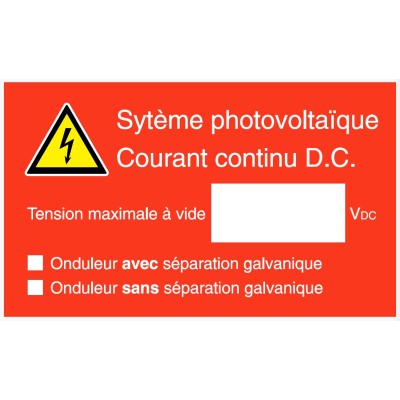 Etiquettes autocollantes (Waterproof) Attention PV courant continu DC