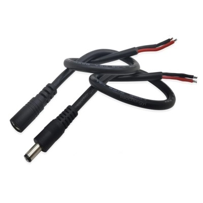 Connecteur Jack Famelle avec câble - broche DC12V standard - 5.5mm x 2.1mm (1.5mm²)