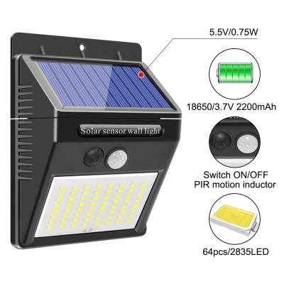 Lampe solaire murale (détecteur) panneau solaire 0.55W déportable