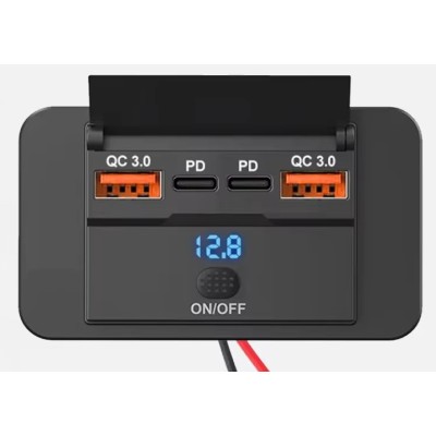 USB 4 prises USB-c + Qc3.0 3A à 5V (12V-24V-->5V/9V/12V) avec interrupteur
