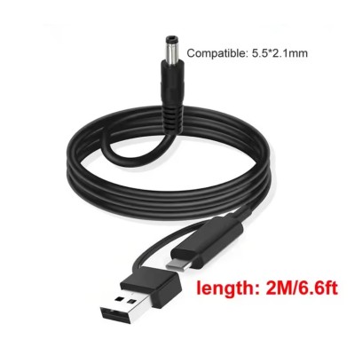 USB Câble 5V USB et USB-C - DC vers 5V DC (2.1 x 5.5mm) 2m
